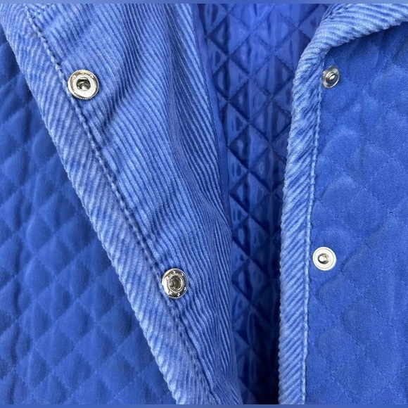 Talbots Petites Sz L Quilted Jacket Snaps Corduroy Trim Pockets Stretch Blue - Picture 5 of 8